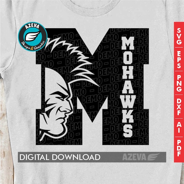 Mohawks Svg, Ai, Png, Eps, Dxf and Pdf files Sport Team Logo files - "Winner Series" M Letter (10637)