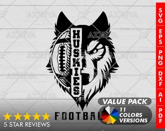 Husky Football Generic Design Color Bundle - 11 Colors in SVG, PNG and others Formats - Craft - Cricut - Sublimation - Sport Mascot