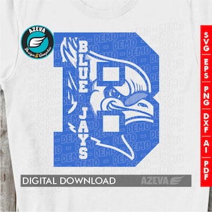 Logotipo do time Blue Jays svg, mascote dentro da letra, design de camiseta com logotipo do Blue Jays, camiseta com logotipo do time para mãe, arquivos de corte cricut, arquivo de corte de silhueta (12747)