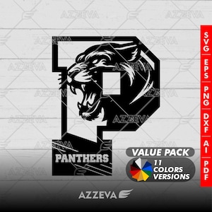 Pantera con letra P: paquete de colores con diseño genérico - 11 colores en SVG, PNG y otros formatos - Manualidades - Cricut - Sublimación - Letra de mascota