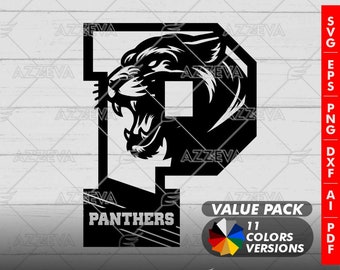 Panther in P Letter Generic Design Color Bundle - 11 Colors in SVG, PNG and others Formats - Craft - Cricut - Sublimation - Mascot Letter