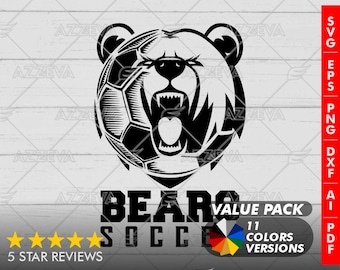 Bär Fußball SVG Bundle, bunte Maskottchen Designs (11 digitale Dateien)