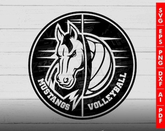 Mustang Volleyboll Digitala Filer Sportmaskot svg, png, jpg, ... - T-shirts, Muggar, Sublimering - Cricut, Silhuett