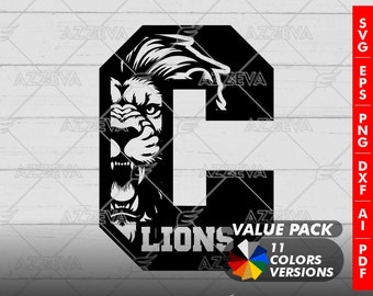 Lion in C Letter Generic Design Color Bundle - 11 Colors in SVG, PNG and others Formats - Craft - Cricut - Sublimation - Mascot Letter