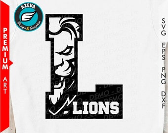 Lions Design svg, eps, png and dxf files, Sport Collection "Mascot Inside Letter" (100225)