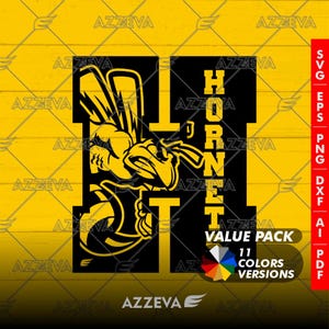 Hornet in H Letter Mascot Tshirt Design - svg, png, eps, ai, dxf, pdf, jpg Digital Download - Cricut, Silhouette, Sublimation, DTG, DTF