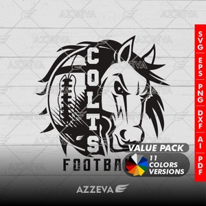 Diseño de logotipo genérico de fútbol COLTS, archivos svg, png, eps, ai, dxf, png, pdf, jpg y svg para cricut, svg para camisetas, png de sublimación, svg de mamá