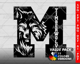 Timberwolf in M Letter Generic Design Color Bundle - 11 Colors in SVG, PNG and others Formats - Craft - Cricut - Sublimation - Mascot Letter