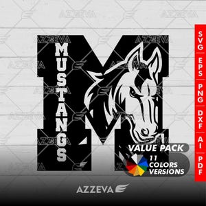 Pacote de cores Mustang com a letra M - Design genérico - Svg, PNG, AI, PDF, Dxf, EPS, Jpg. Faça você mesmo: artesanato, Cricut, sublimação. Para camisetas, canecas...