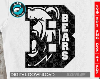 Bears Team Logo SVG, Mascot Letter Design (Digital Download)