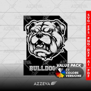 Bulldog com letra B Pacote de cores de design genérico - 11 cores em SVG, PNG e outros formatos - Artesanato - Cricut - Sublimação - Letra de mascote