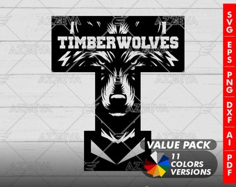Timberwolf Letter T Mascot – 11 Color Design Bundle (SVG, PNG)