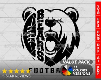 Bear Football Generic Design Color Bundle - 11 Colors in SVG, PNG and others Formats - Craft - Cricut - Sublimation - Sport Mascot