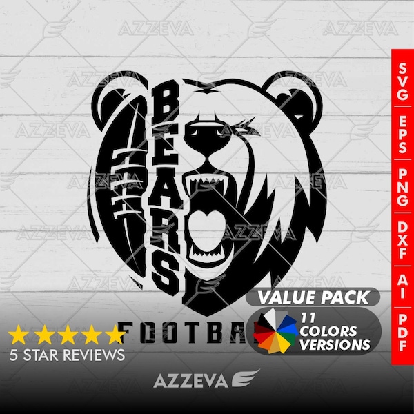 Paquete SVG de fútbol americano de oso: 11 diseños digitales a color para manualidades