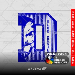 Diseño genérico de la letra D del diablo azul: SVG, PNG, AI, PDF, DXF, EPS, JPG. Hazlo tú mismo: manualidades, Cricut, sublimación. Para camisetas, tazas y más.