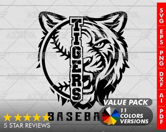 Tiger Baseball SVG – Design mascotte, 11 colori (download digitale)
