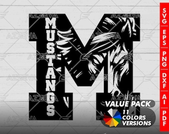 Mustang in M Letter Generic Design Color Bundle - 11 Colors in SVG, PNG and others Formats - Craft - Cricut - Sublimation - Mascot Letter