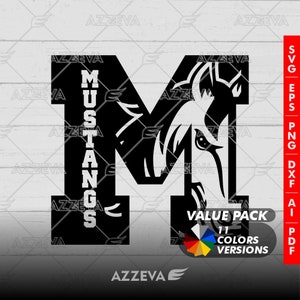 Paquete de diseño genérico Mustang en letra M: 11 colores en SVG, PNG y otros formatos: manualidades, Cricut, sublimación, letra de mascota