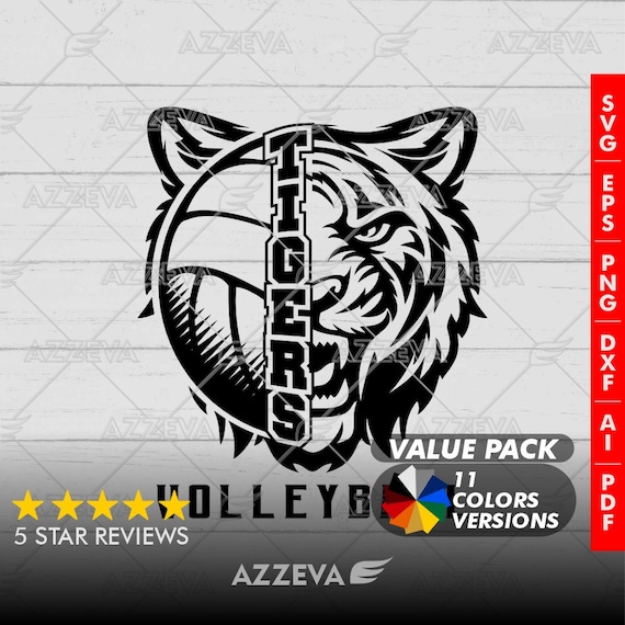 Volleyball Tiger Mascot SVG: Colorful 11-Design Bundle - Digital Craft Files