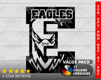 Eagle in E Letter Generic Design Color Bundle - 11 Colors in SVG, PNG and others Formats - Craft - Cricut - Sublimation - Mascot Letter
