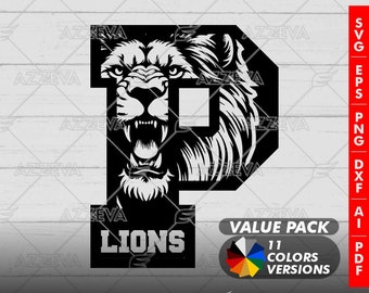 Lion in P Letter Generic Design Color Bundle - 11 Colors in SVG, PNG and others Formats - Craft - Cricut - Sublimation - Mascot Letter