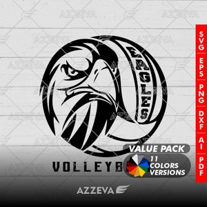 Eagle Volleyball Generic Design Color Bundle - 11 Colors in SVG, PNG and others Formats - Craft - Cricut - Sublimation - Sport Mascot