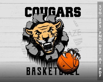 Design för basketboll med pumahuvud (svg, png, eps, ai, dxf, pdf, jpg) (digital nedladdning)