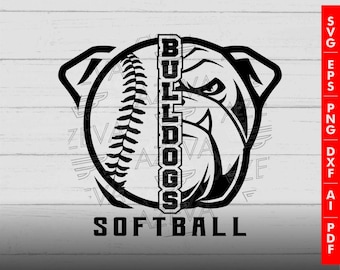 Bulldog Softball Design (svg, png, eps, dxf, ai, pdf Files) (Digital Download)