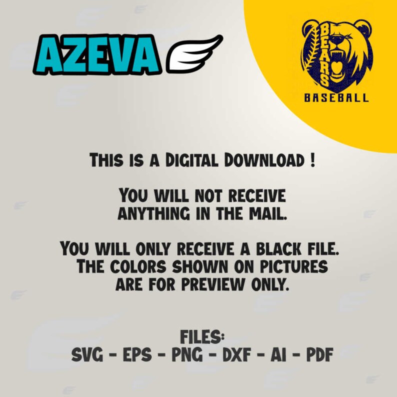 Pode incluir: Download digital de um logotipo de beisebol preto e branco com um urso usando um bon&eacute; de beisebol e segurando um taco de beisebol. O logotipo diz "Bears Baseball". O texto "Esta &eacute; uma transfer&ecirc;ncia digital! Voc&ecirc; n&atilde;o receber&aacute; nada pelo correio. Voc&ecirc; s&oacute; receber&aacute; um arquivo preto. As cores mostradas nas imagens s&atilde;o apenas para visualiza&ccedil;&atilde;o. Arquivos: SVG - EPS - PNG - DXF - AI - PDF" tamb&eacute;m est&aacute; inclu&iacute;do.