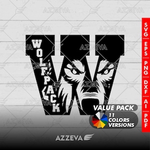 Paquete de diseño genérico de la letra W de Wolfpack: 11 colores en SVG, PNG y otros formatos: manualidades, Cricut, sublimación, letra de mascota