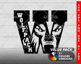 Wolfpack Letter W Design – 11 Color SVG PNG Bundle (Digital Download)