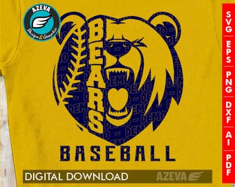 Mascotte da baseball dei Bears SVG, design per maglietta (download digitale)