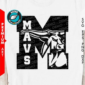 ロングホーンズのSVG、EPS、PNG、DXFファイル MAVS、スポーツコレクション「文字の中にマスコット」(100851)