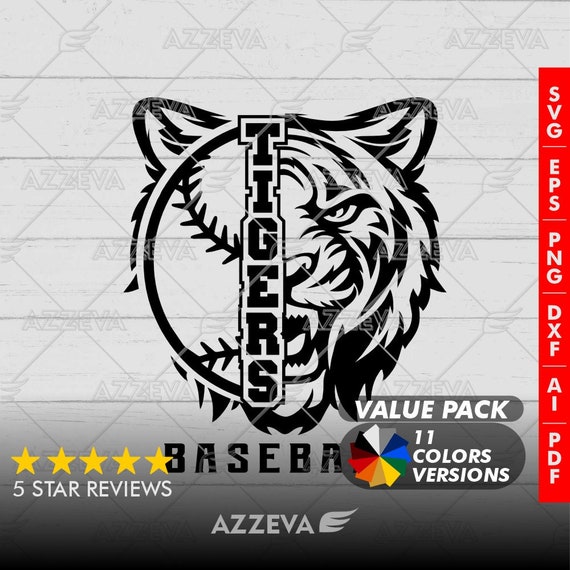 Tiger Baseball Design – 11 Colors, SVG PNG Clipart (Digital Download)