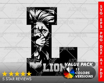 Lion Letter L Design – 11 Colors, SVG PNG Bundle (Digital Download)
