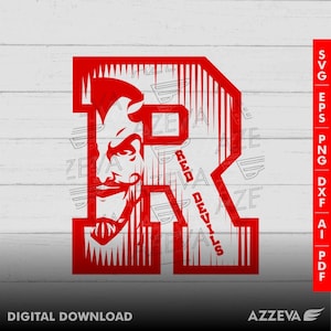 Diseño de letra Red Devils con R (archivos PNG, EPS, AI, DXF, PNG, PDF, JPG y SVG para Cricut, SVG para camisetas, PNG de sublimación, SVG para mamá)