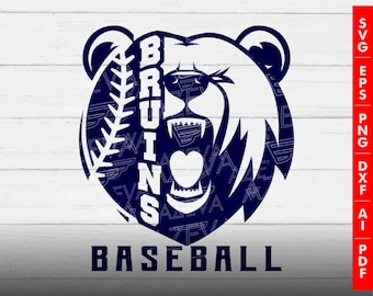 May include: A blue and white baseball graphic with a bear's head and the word "BRUINS" inside the baseball. The text "BASEBALL" is below the graphic.