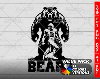 Bear Football Generic Design Color Bundle - 11 Colors in SVG, PNG and others Formats - Craft - Cricut - Sublimation - Sport Mascot