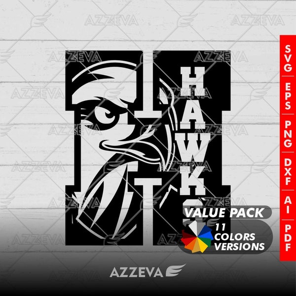 Hawk in H Letter Generic Design Bundle - 11 Colors in SVG, PNG and others Formats - Craft - Cricut - Sublimation - Mascot Letter