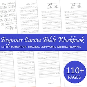 Beginner Cursive Bible Workbook // Scripture Copywork / Christian Homeschool Handwriting / Printable / Tracing / Elementary