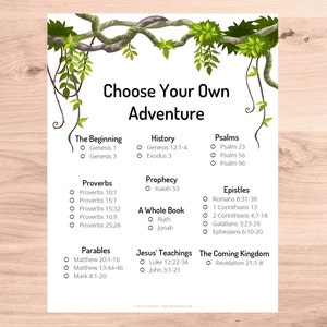 Kids Bible Reading Plan: Choose Your Own Adventure / Family Devotions / Christian homeschool / kids Bible study / printable checklist