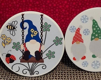 Ceramic Beverage Coasters - Whimisical Gnomes set of 4