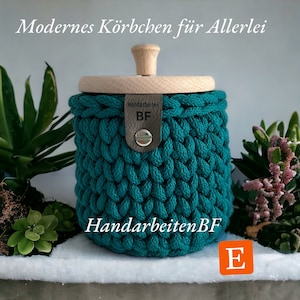 Modernes Körbchen mit oder ohne Holzdeckel - Rope Garn - Edel - Petrol