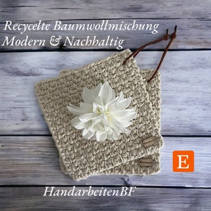 1 pair / 2 pieces coasters, pot holders with leather straps - recycled cotton blend - natural colors