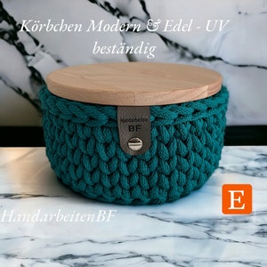 Körbchen mit Holzboden mit und ohne Holzdeckel  Rope Garn -Edel -  Petrol