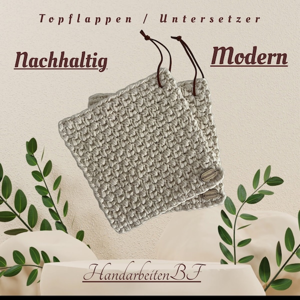 1Paar / 2Stück Moderne Topflappen/ Untersetzer - recycelte Baumwollmischung - Naturfarben/ Creme - Nachhaltig