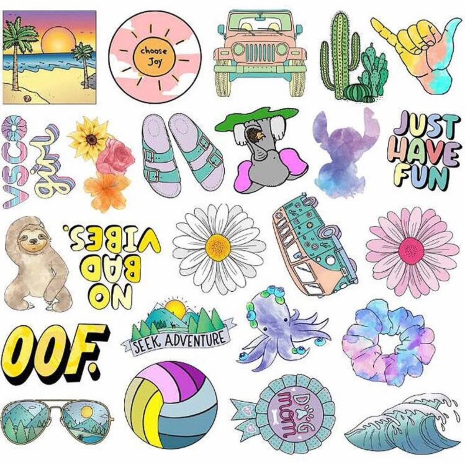 50 pack Summer Stickers Aesthetic Waterproof Sticker Bundle | Etsy