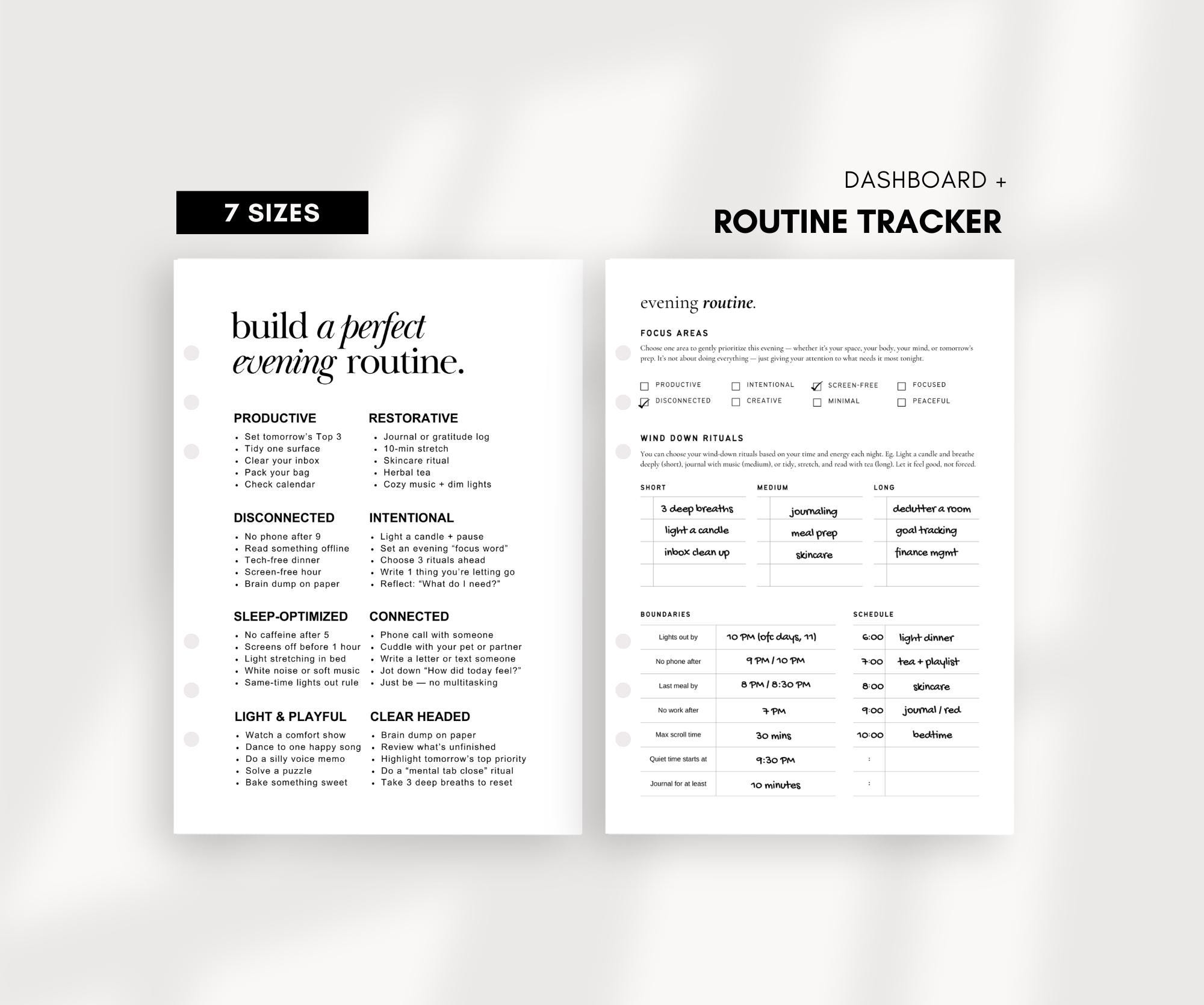 Evening Routine Dashboard: Minimalist Printable Planner (PDF)