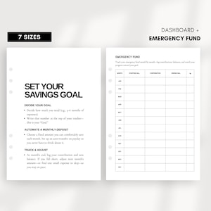 Rastreador de progresso do fundo de emergência – Registro de metas de economia para impressão e painel de 3 etapas – A5, meia carta, PDF personalizado