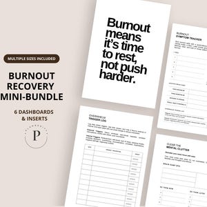 Burnout Recovery Planner Bundle | Overwhelm Tracker, Energy Reset, Self Care Inserts